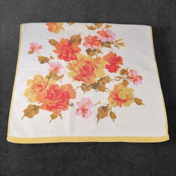 Vintage Callaway Rose Floral Towel 42x24 Yellow Orange Pink Cotton USA - Picture 2 of 7
